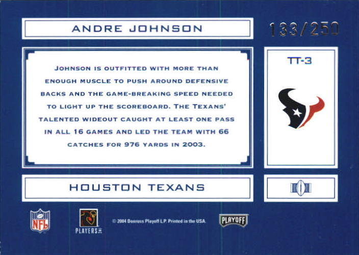 2004 Absolute Memorabilia Tools of the Trade #TT3 Andre Johnson back image