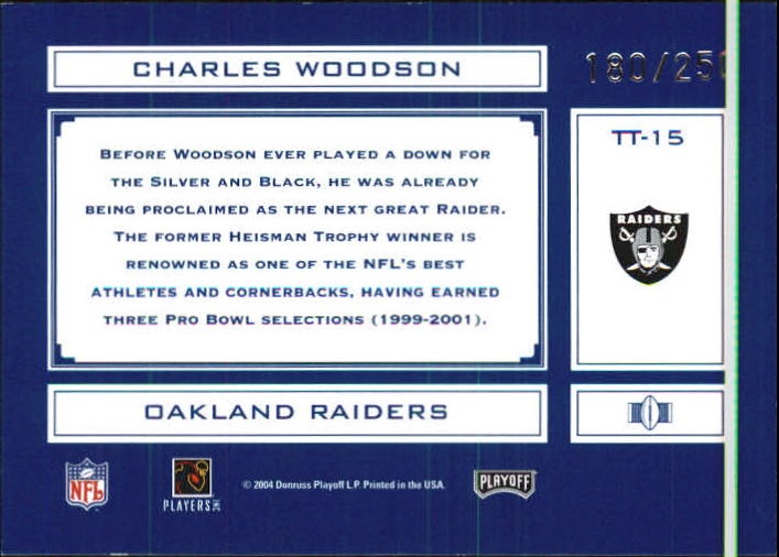 2004 Absolute Memorabilia Tools of the Trade #TT15 Charles Woodson back image