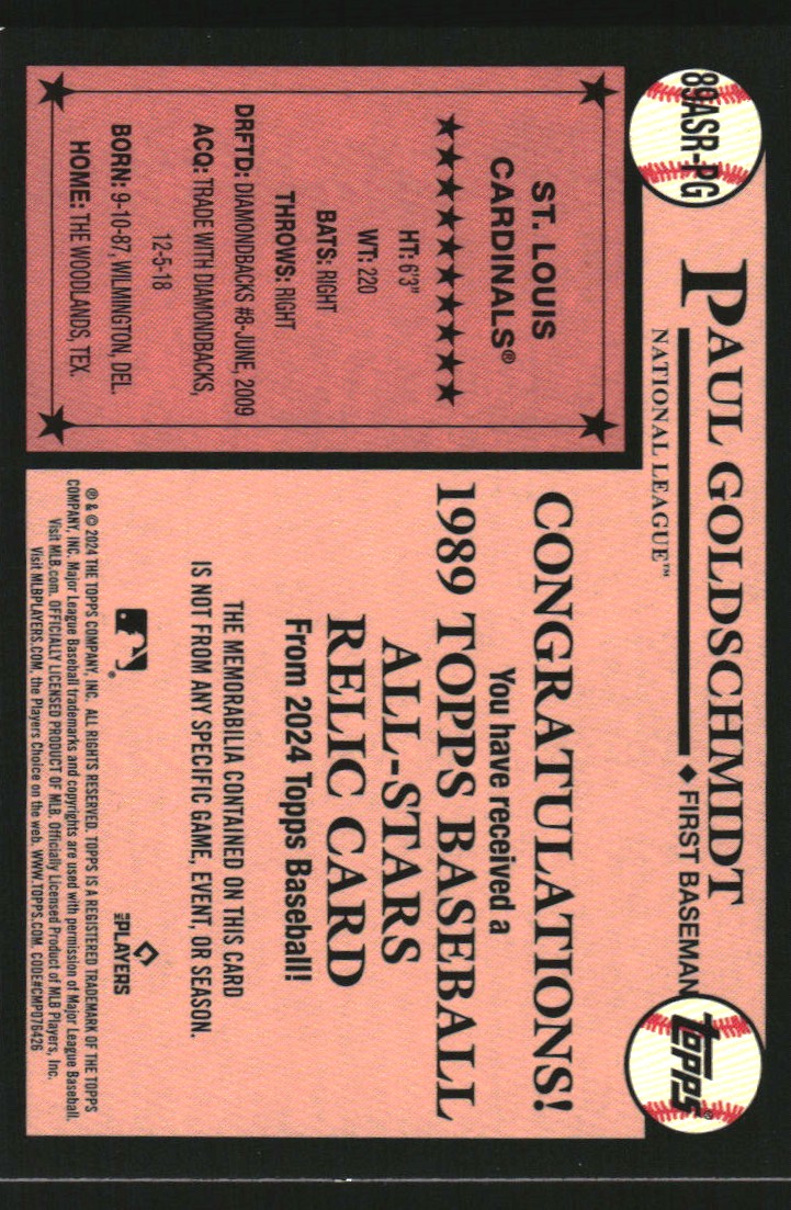 2024 Topps '89 Topps All Star Relics #89ASRPG Paul Goldschmidt