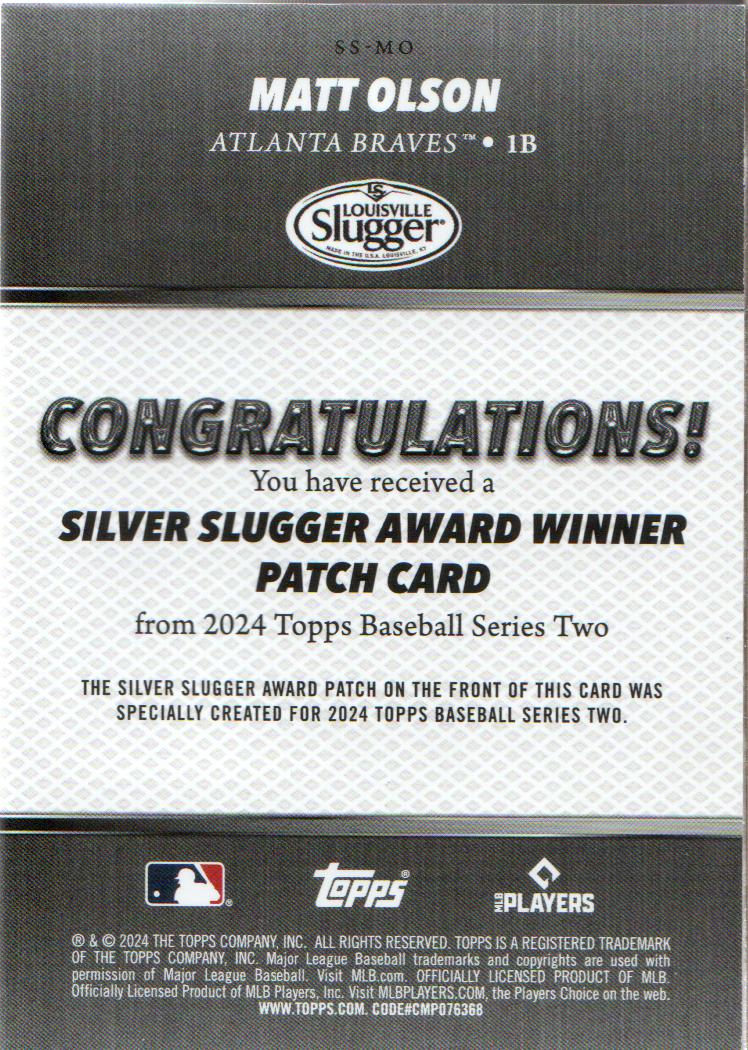 2024 Topps '23 Silver Slugger Award Winners SSMO Matt Olson Series 2