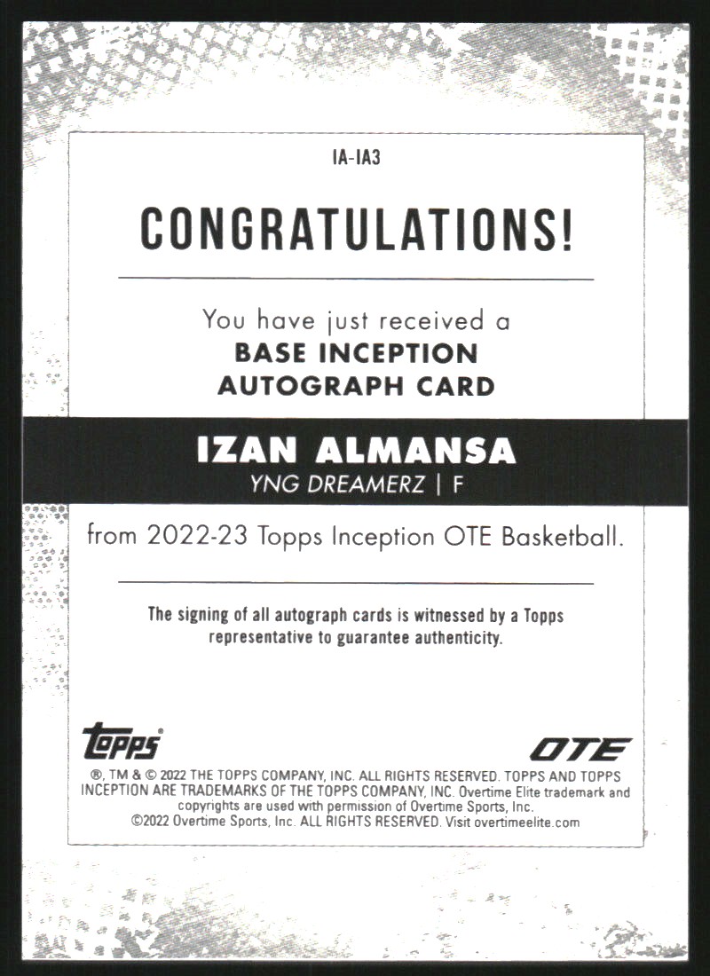 2022-23 Topps Inception Overtime Elite Autographs #IAIA3 Izan Almansa