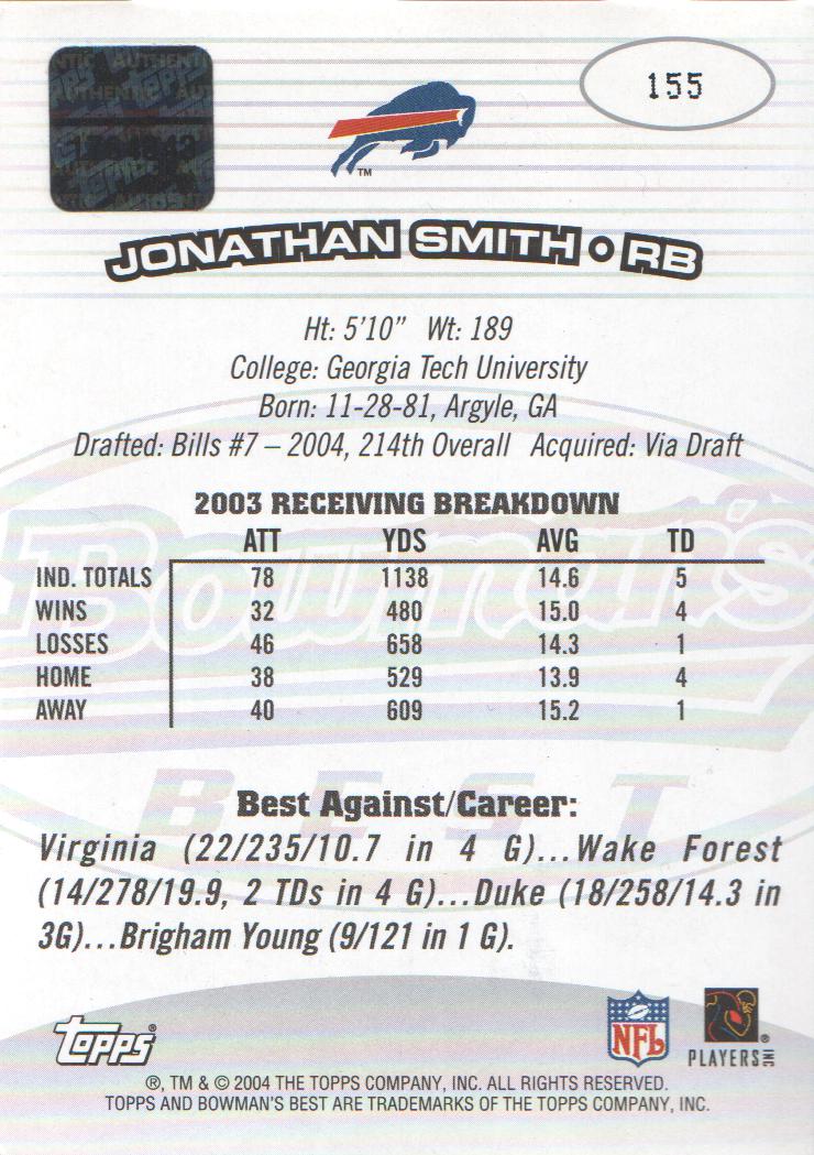 2004 Bowman's Best #155 Jonathan Smith AU RC back image