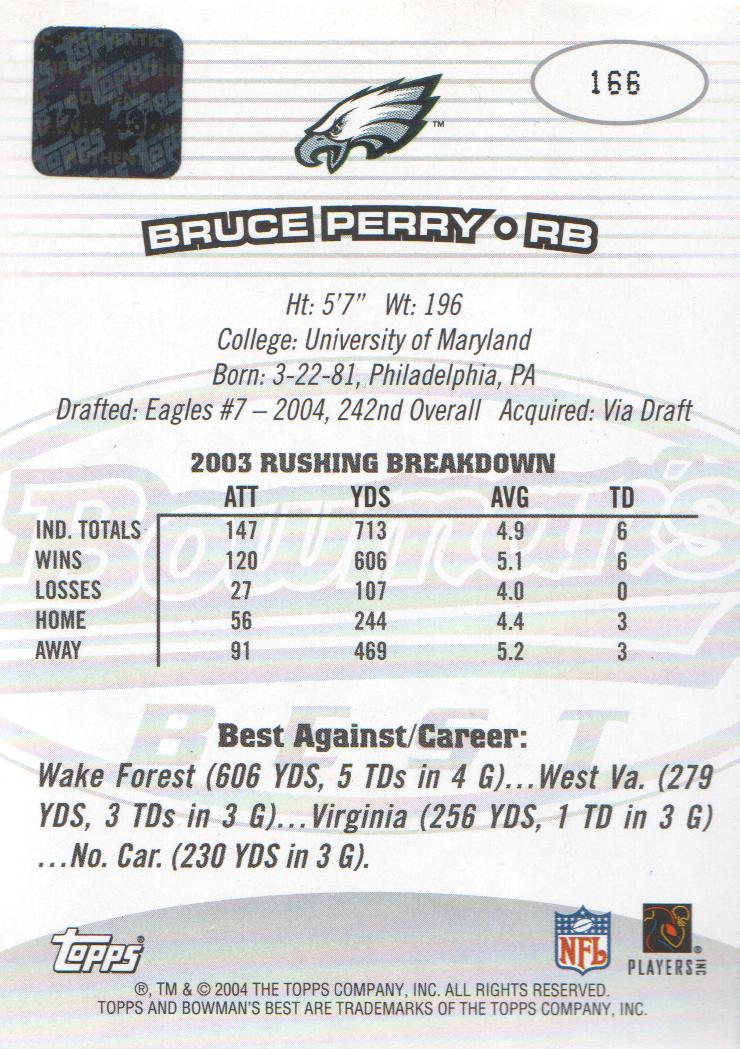 2004 Bowman's Best #166 Bruce Perry AU RC back image
