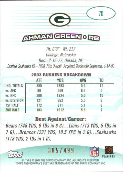 2004 Bowman's Best Green #70 Ahman Green back image