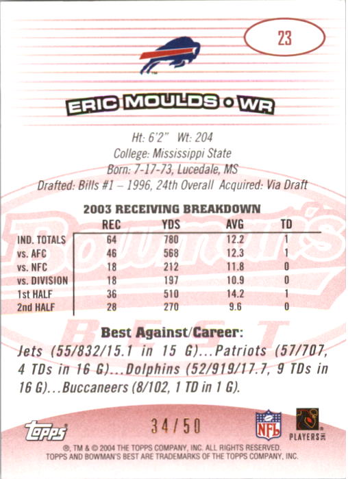 2004 Bowman's Best Red #23 Eric Moulds back image