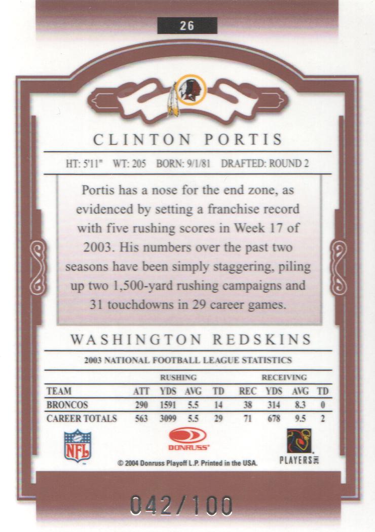 2004 Donruss Classics Timeless Tributes Red #26 Clinton Portis back image