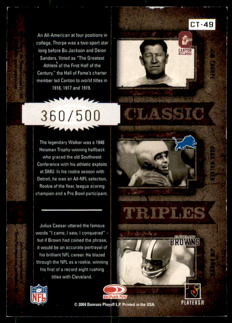 2004 Donruss Classics Classic #C49 Jim Thorpe/Doak Walker/Jim Brown back image