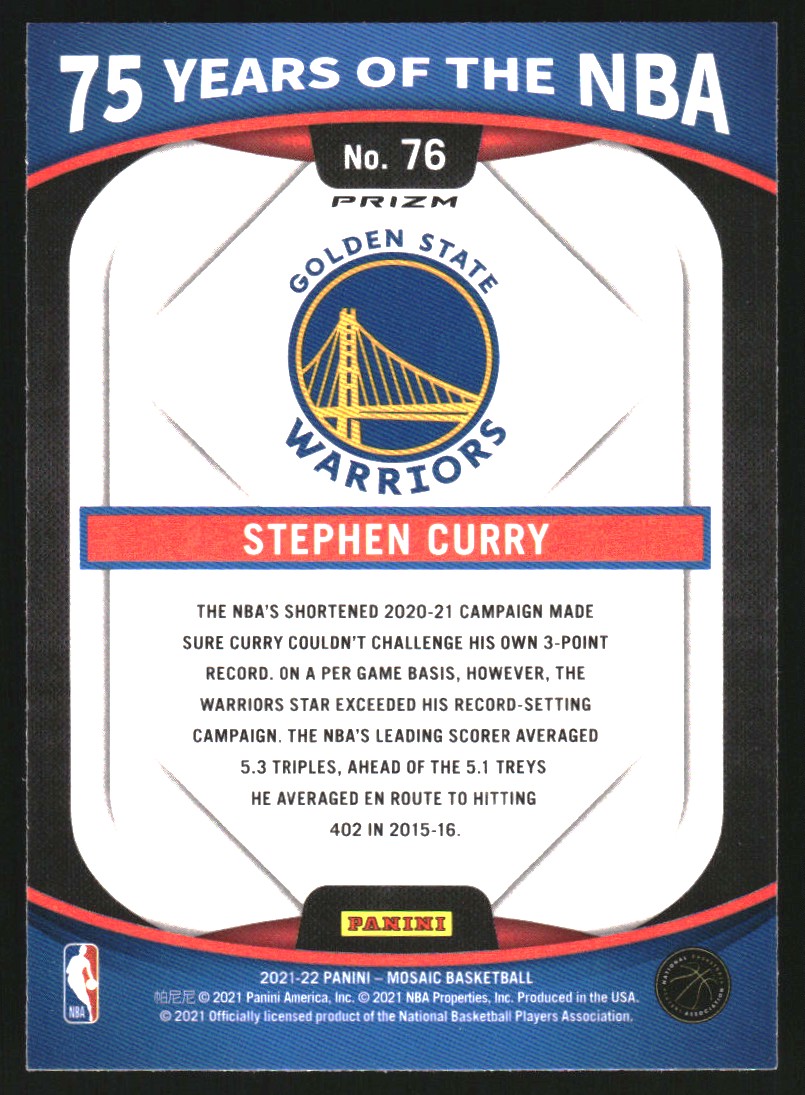 2021-22 Panini 75 Years of the NBA Prizms Silver #76 Stephen Curry/Mosaic