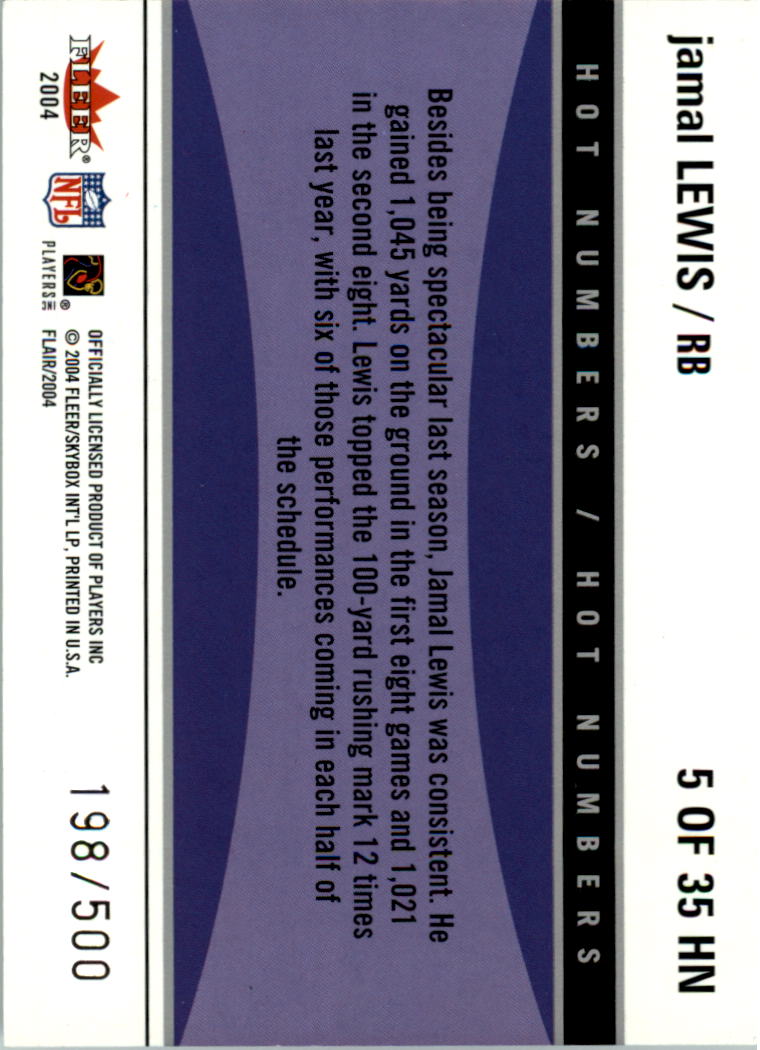 2004 Flair Hot Numbers #5HN Jamal Lewis back image