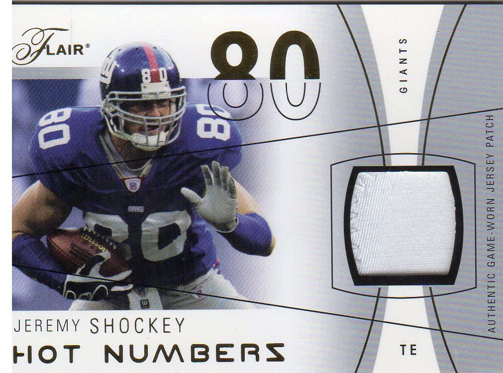 2004 Flair Hot Numbers Game Used Gold Patches #HNJS Jeremy Shockey/80