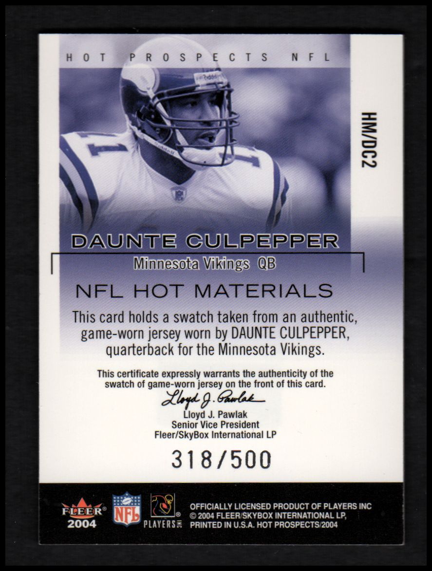 2004 Hot Prospects Hot Materials #HMDC2 Daunte Culpepper back image