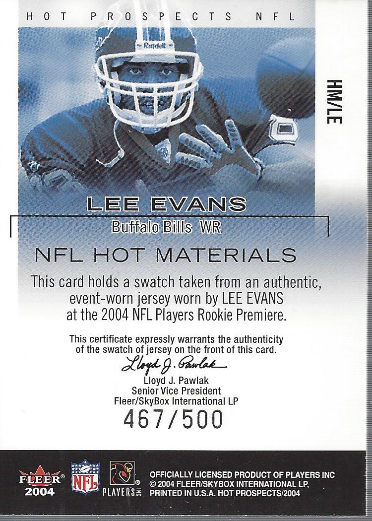 2004 Hot Prospects Hot Materials #HMLE Lee Evans back image