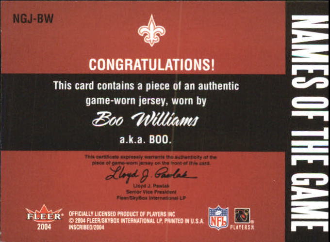 2004 Fleer Inscribed Names of the Game Jersey Silver #NGJBW Boo Williams back image