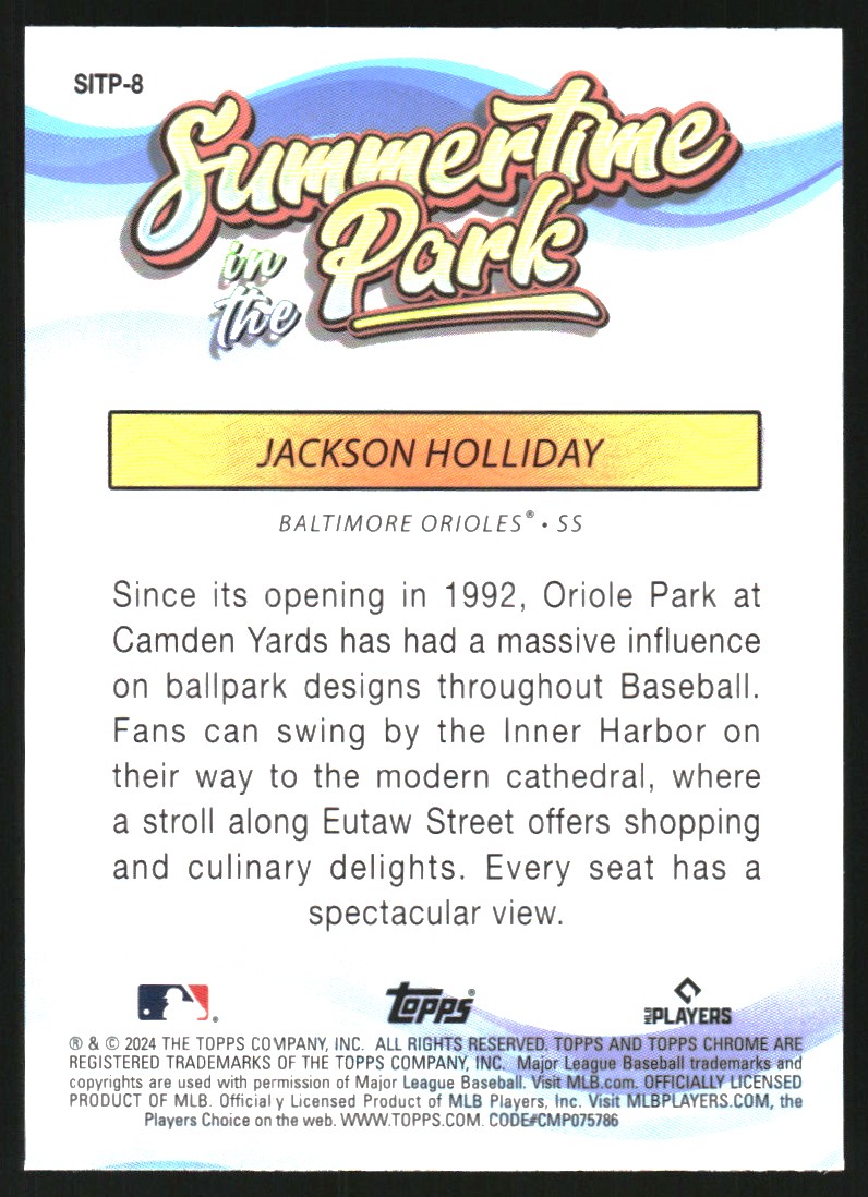 2024 Topps Chrome Summertime in the Park #SITP8 Jackson Holliday