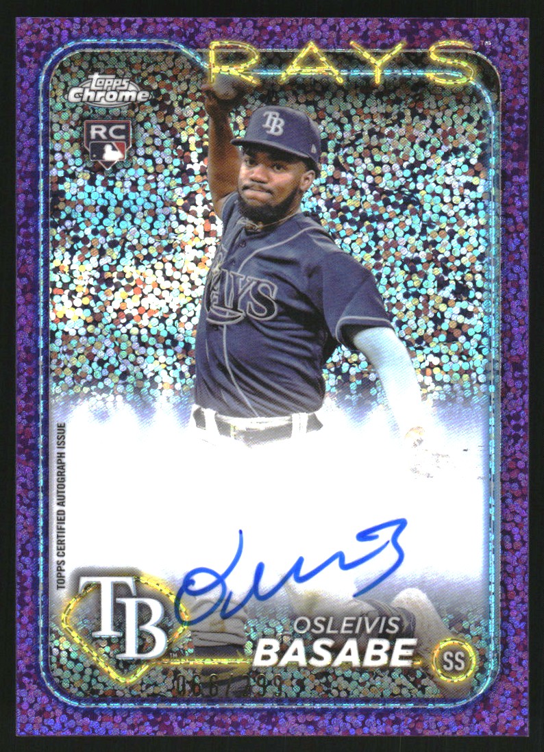 2024 Topps Chrome Rookie Autographs Purple Speckle Refractors #RAOB Osleivis Basabe