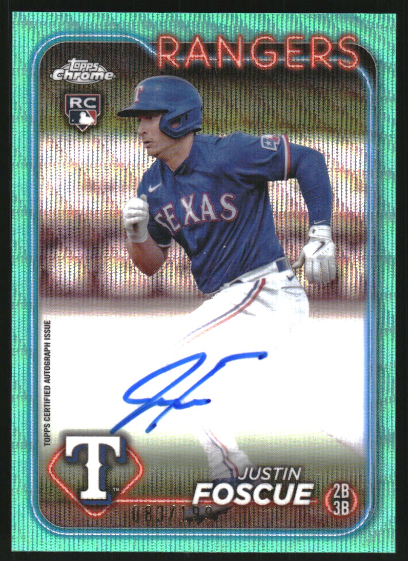 2024 Topps Chrome Rookie Autographs Aqua Wave Refractors #RAJF Justin Foscue