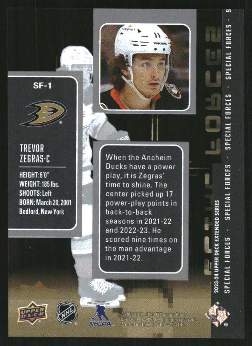 2023-24 Upper Deck Special Forces #SF1 Trevor Zegras on Fanatics