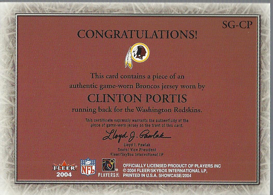 2004 Fleer Showcase Grace Game Used #CP1 Clinton Portis back image