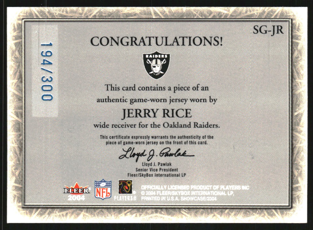 2004 Fleer Showcase Grace Game Used #JR2 Jerry Rice/300 back image