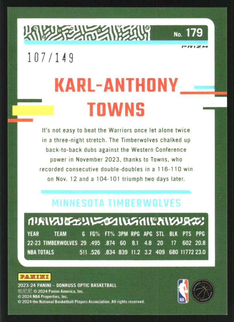 2023-24 Donruss Optic Lime Green #179 Karl-Anthony Towns