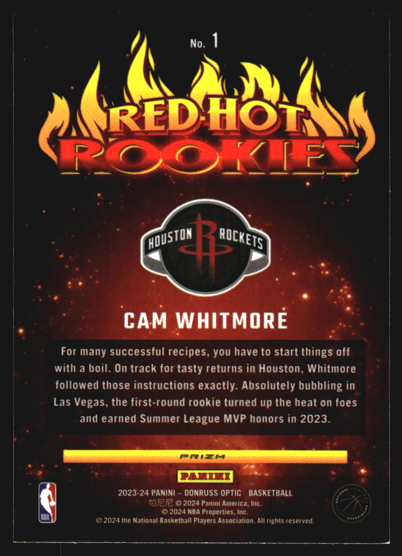 2023-24 Donruss Optic Red Hot Rookies Holo Fast Break #1 Cam Whitmore