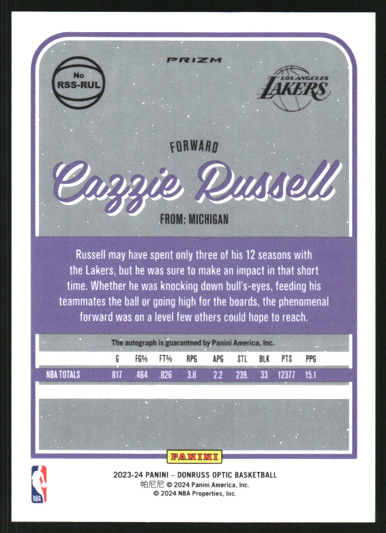 2023-24 Donruss Optic Retro Series Signatures Holo #10 Cazzie Russell