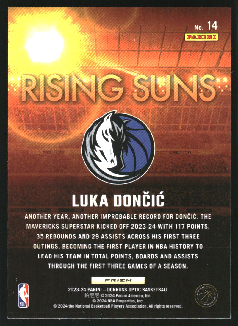 2023-24 Donruss Optic Rising Suns Holo #14 Luka Doncic