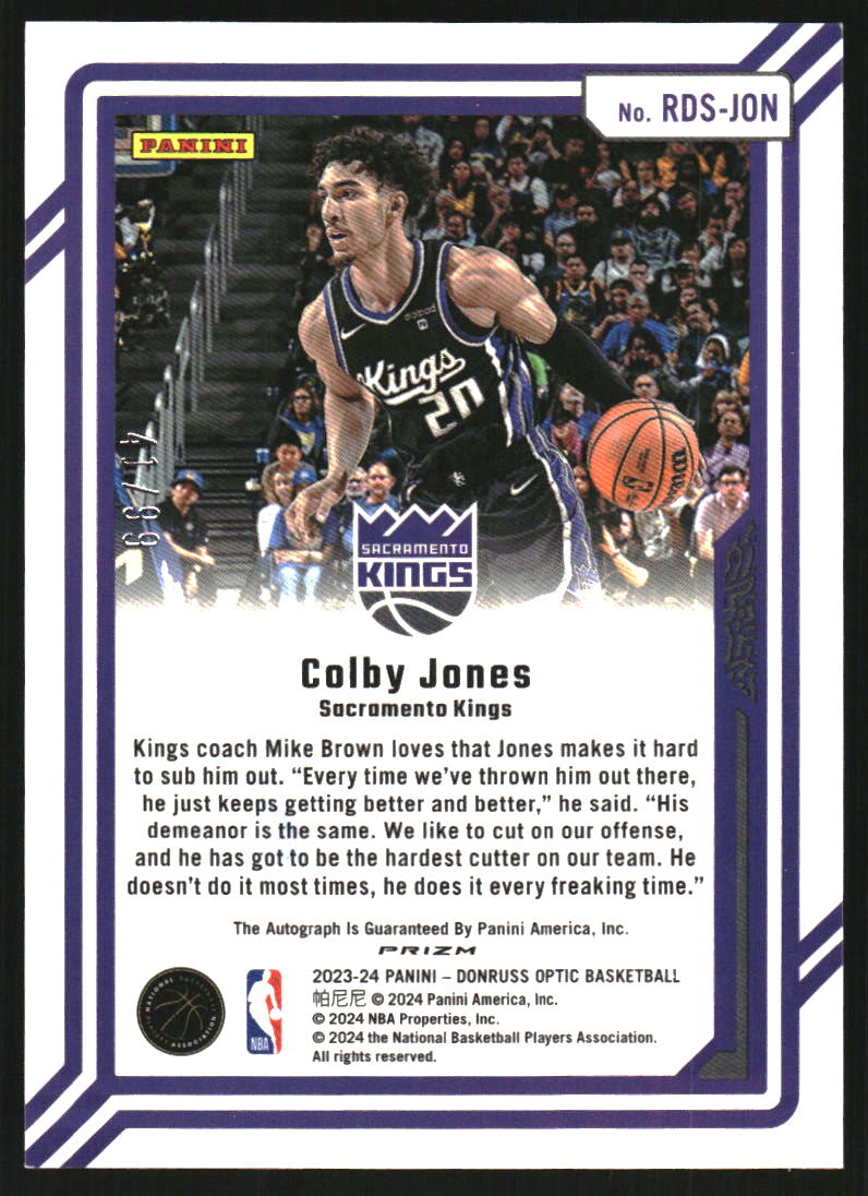 2023-24 Donruss Optic Rookie Dominators Signatures #21 Colby Jones Auto /99