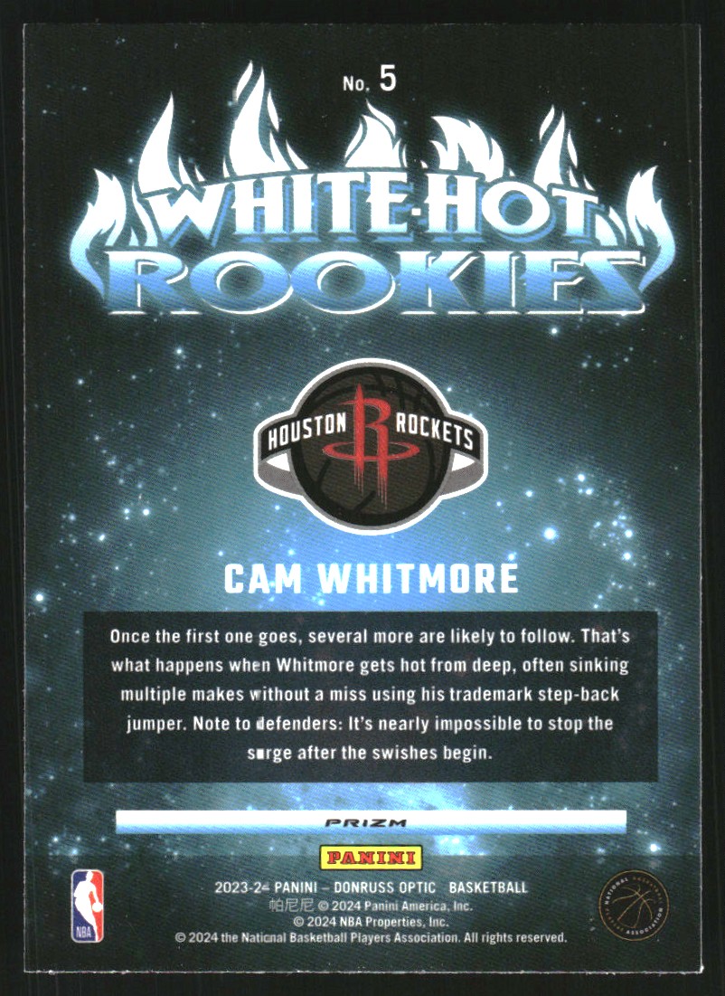 2023-24 Donruss Optic White Hot Rookies Purple #5 Cam Whitmore