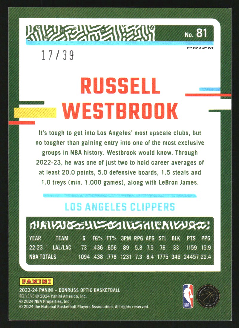 2023-24 Donruss Optic Black Velocity #81 Russell Westbrook