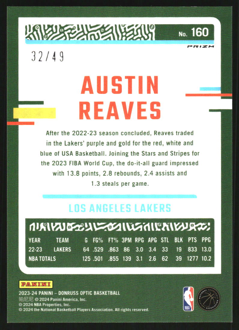 2023-24 Donruss Optic Blue #160 Austin Reaves /49