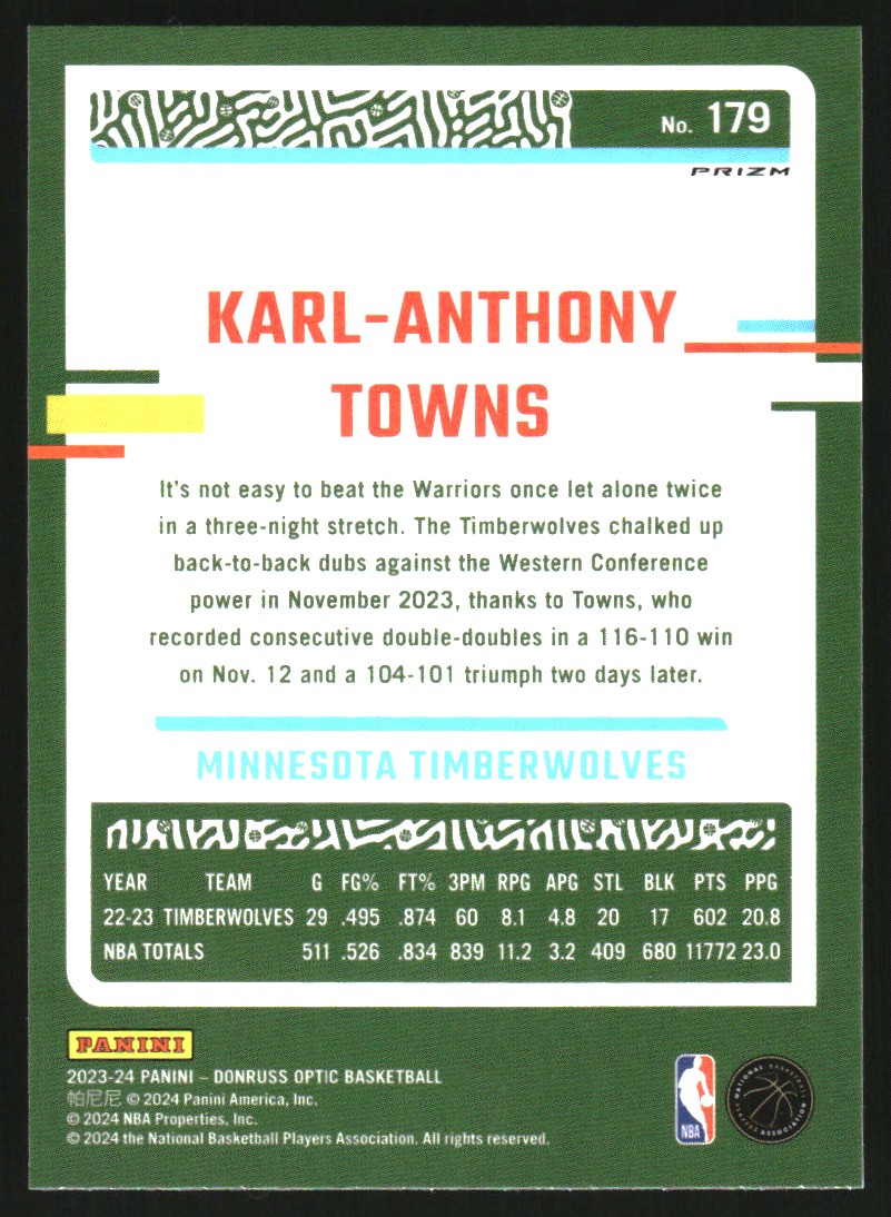 2023-24 Donruss Optic Choice Red and Green #179 Karl-Anthony Towns