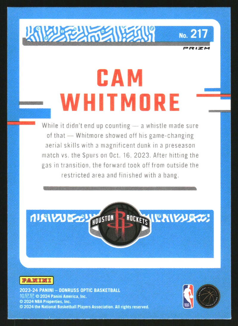 2023-24 Donruss Optic Green Shock #217 Cam Whitmore RR