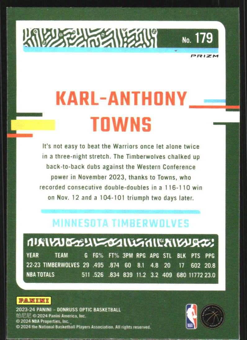 2023-24 Donruss Optic Hyper Green #179 Karl-Anthony Towns