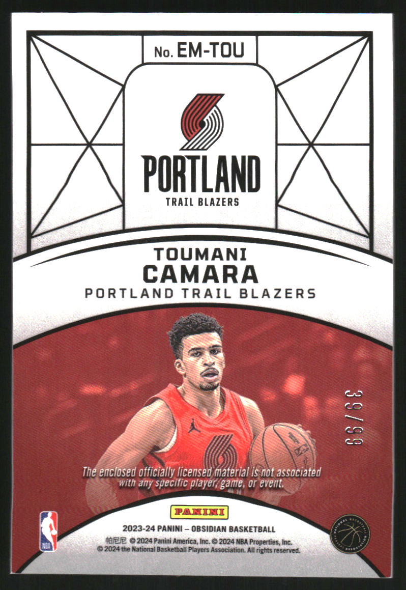 2023-24 Panini Obsidian Eclipse Materials Orange Flood #26 Toumani Camara