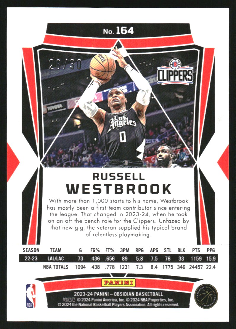 2023-24 Panini Obsidian Electric Etch Blue #164 Russell Westbrook