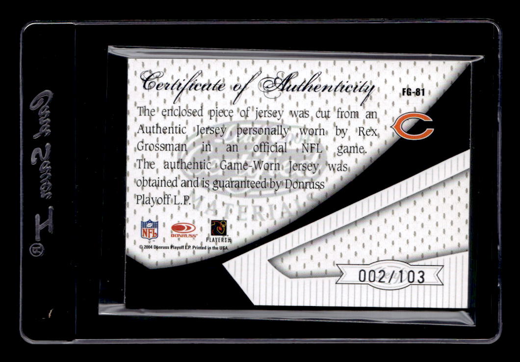 2004 Leaf Certified Materials Fabric of the Game Debut Year #FG81 Rex Grossman/103 back image