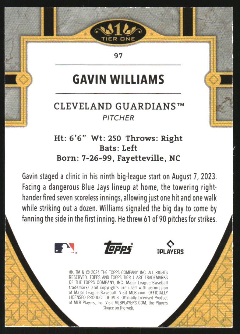 2024 Topps Tier One Blue Foil #97 Gavin Williams /125