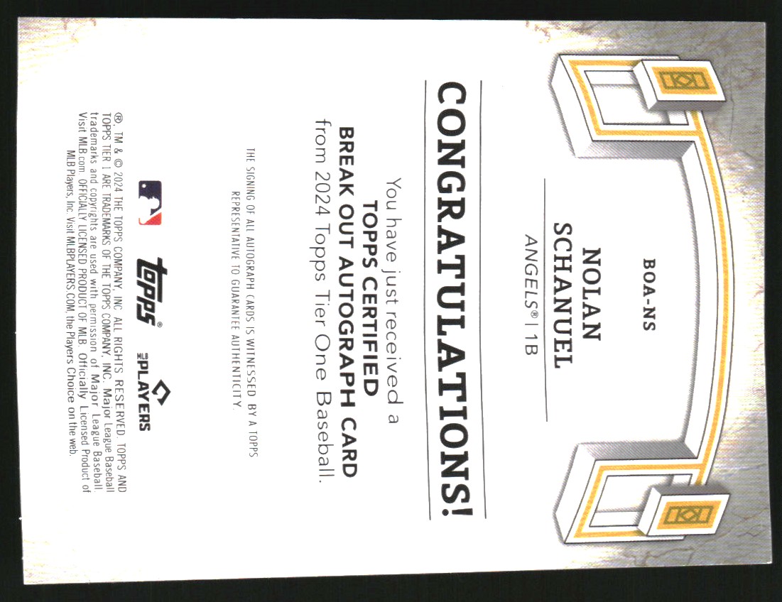 2024 Topps Tier One Break Out Autographs #BOANS Nolan Schanuel/249