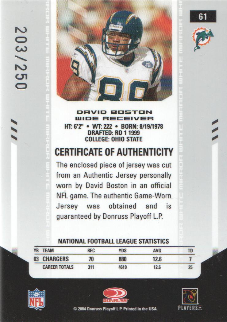 2004 Leaf Certified Materials Mirror White Materials #61 David Boston back image