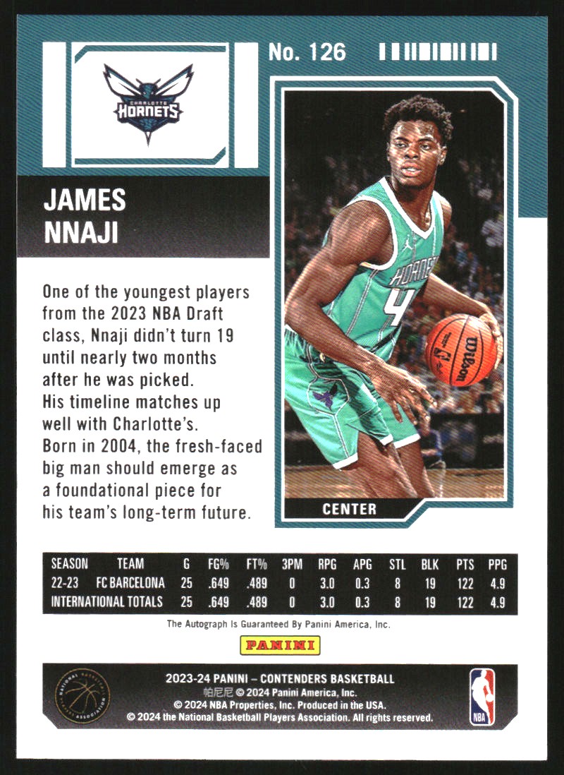2023-24 Panini Contenders #126 James Nnaji RC