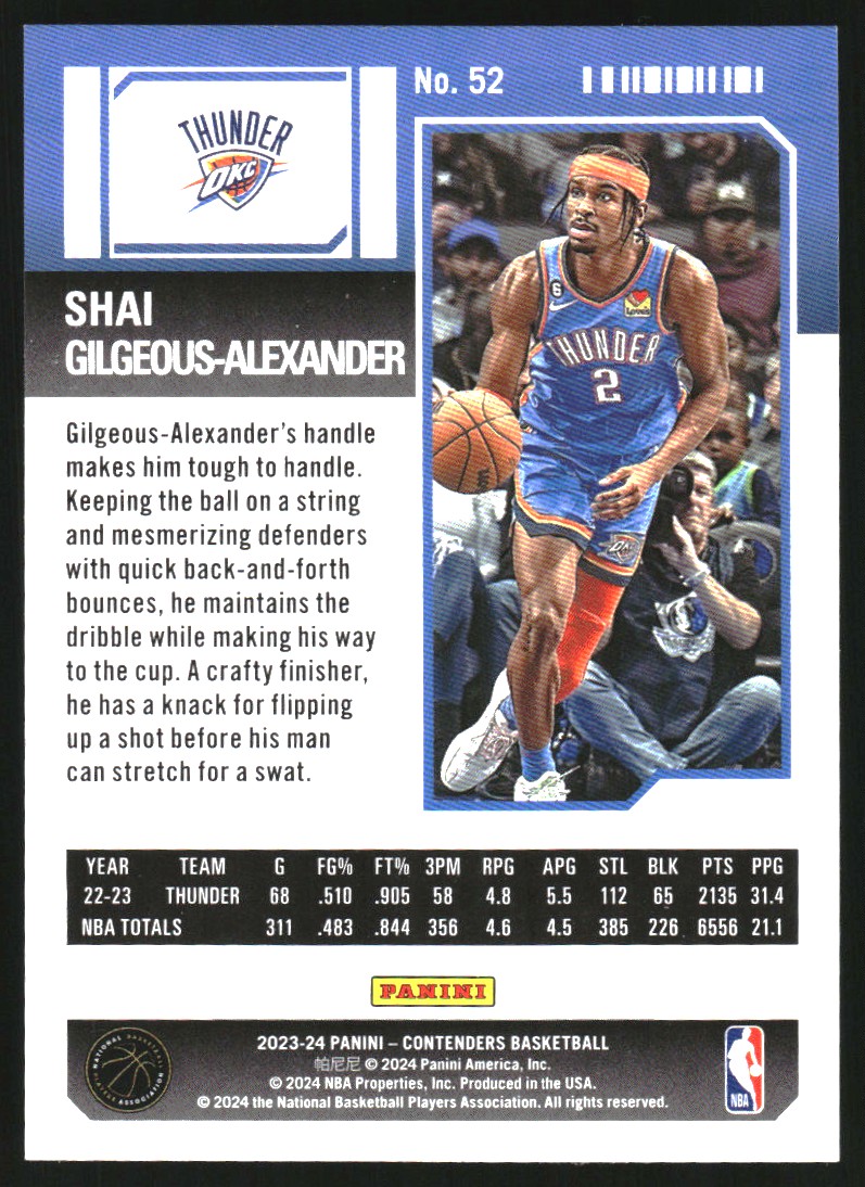2023-24 Panini Contenders Game Ticket Red #52 Shai Gilgeous-Alexander - Picture 2 of 2