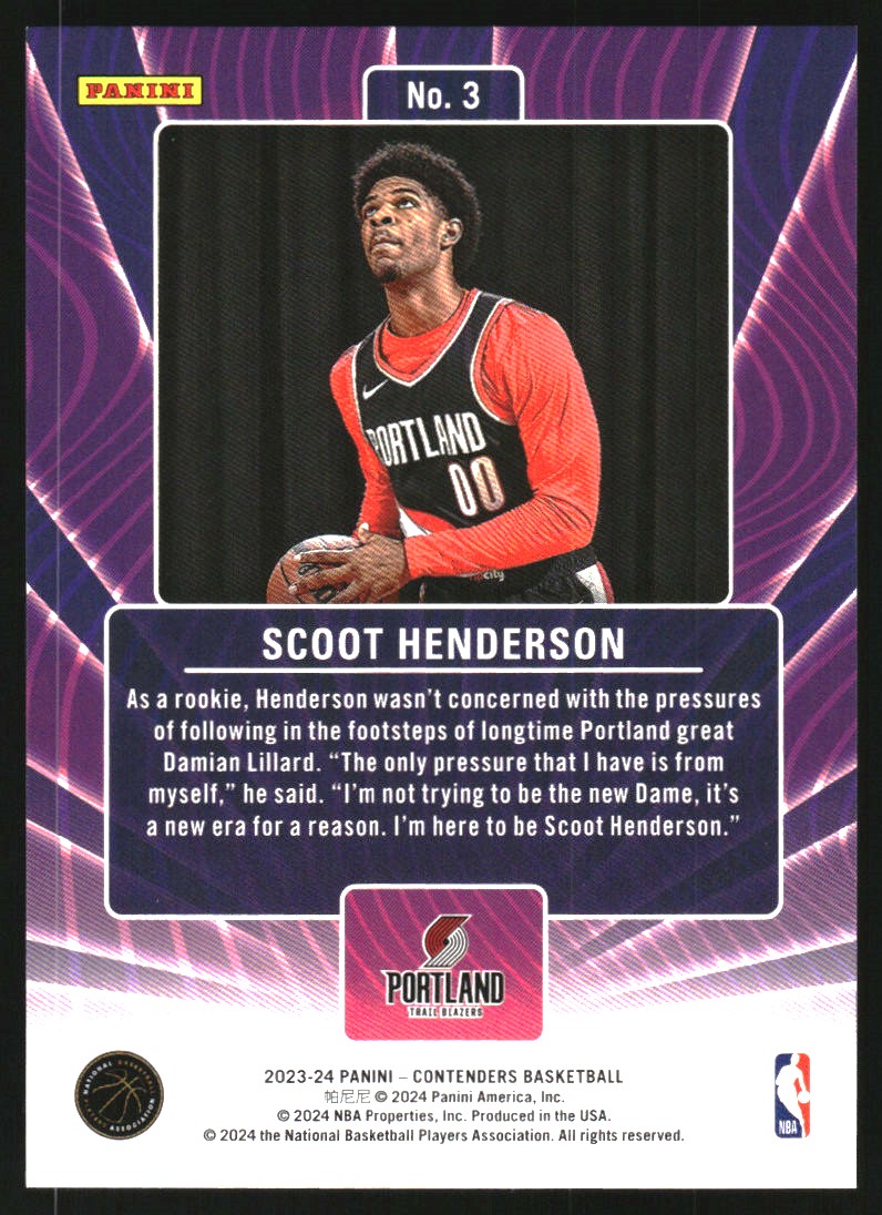 2023-24 Panini Contenders Lottery Ticket #3 Scoot Henderson