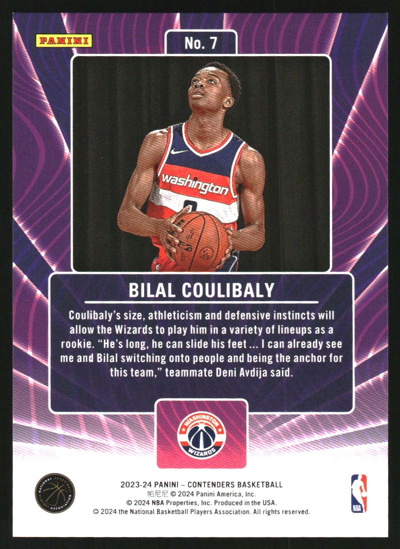 2023-24 Panini Contenders Lottery Ticket #7 Bilal Coulibaly