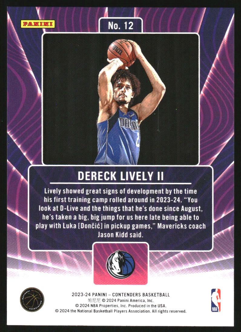 2023-24 Panini Contenders Lottery Ticket #12 Dereck Lively II