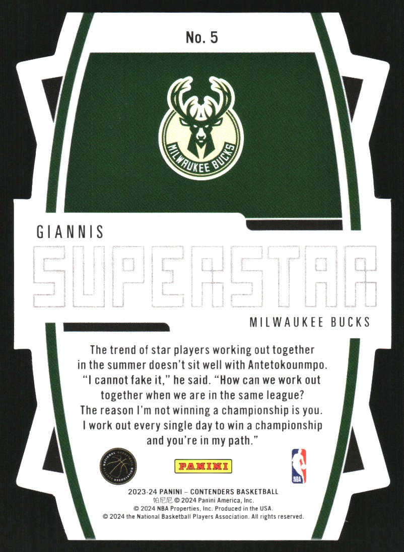 2023-24 Panini Contenders Superstar Die-Cuts #5 Giannis Antetokounmpo