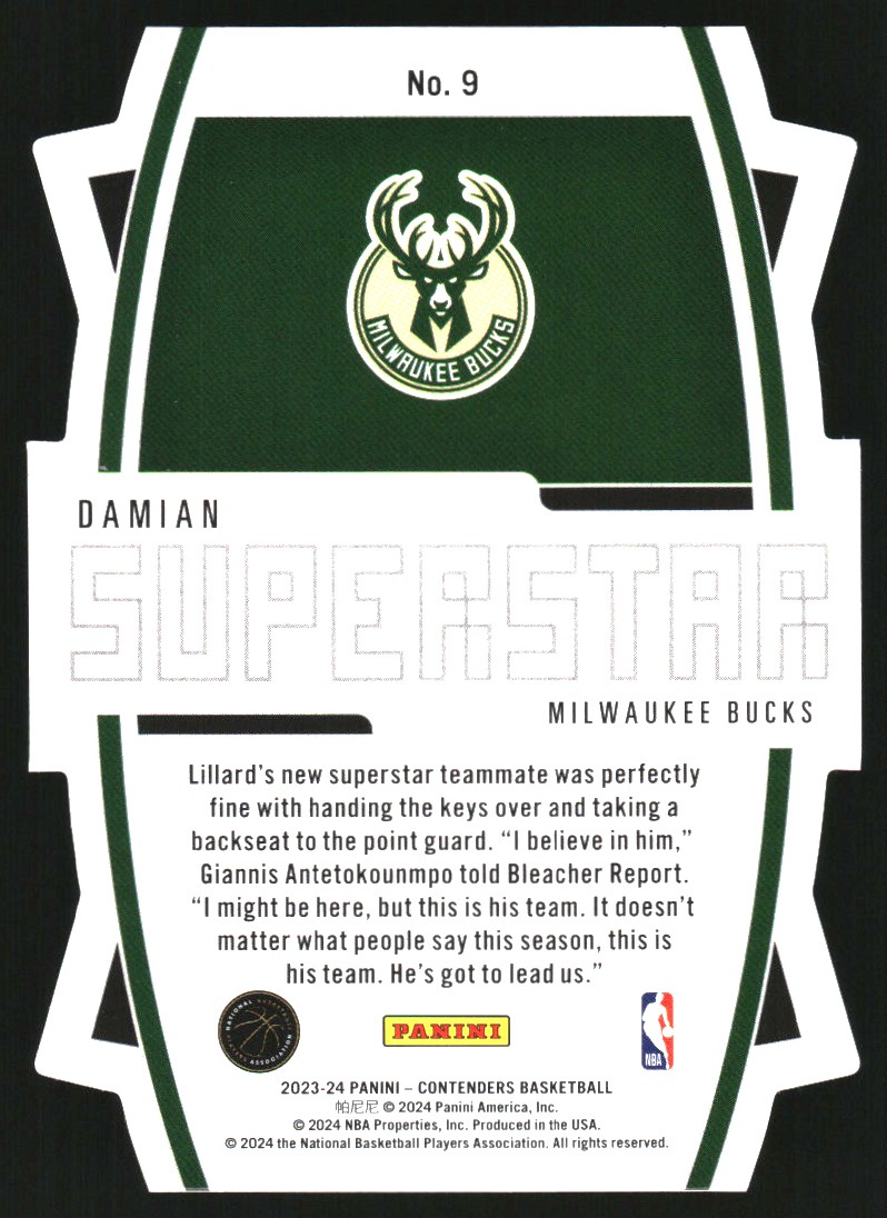 2023-24 Panini Contenders Superstar Die-Cuts #9 Damian Lillard