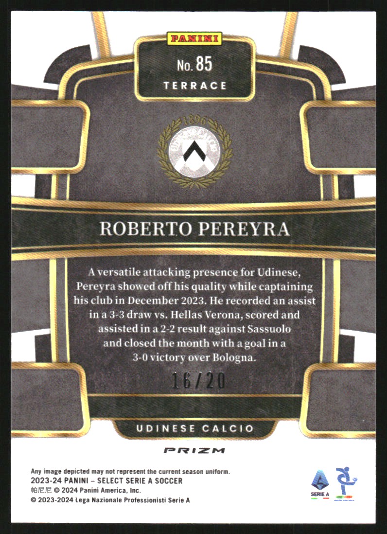 2023-24 Select Serie A Zebra #85 Roberto Pereyra