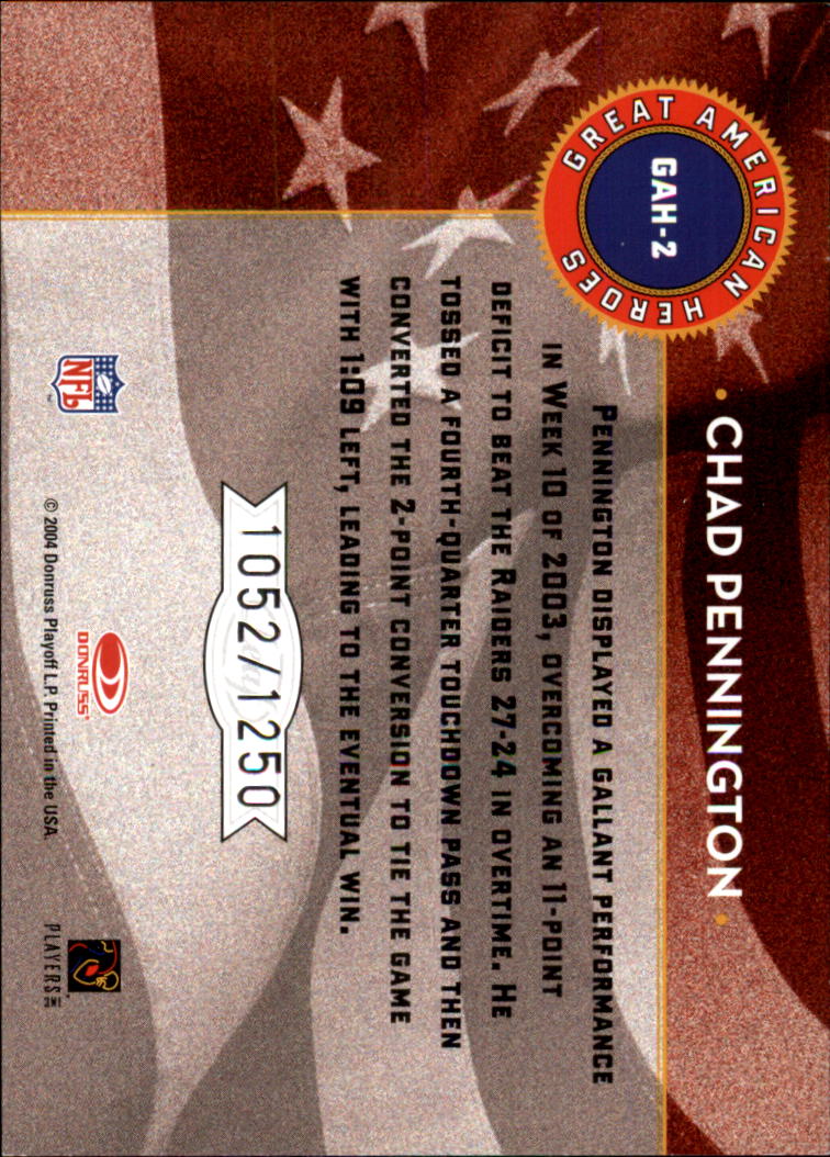 2004 Leaf Rookies and Stars Great American Heroes Red #GAH2 Chad Pennington back image