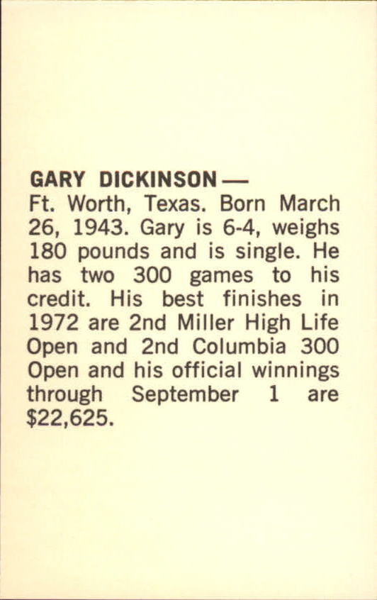 1973 PBA Bowling #9 Gary Dickinson back image